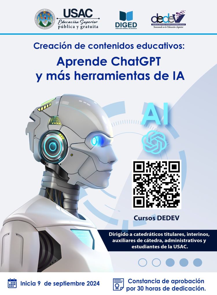 Afiche: Creación de contenidos educativos ChatGPT y más herramientas de IA.