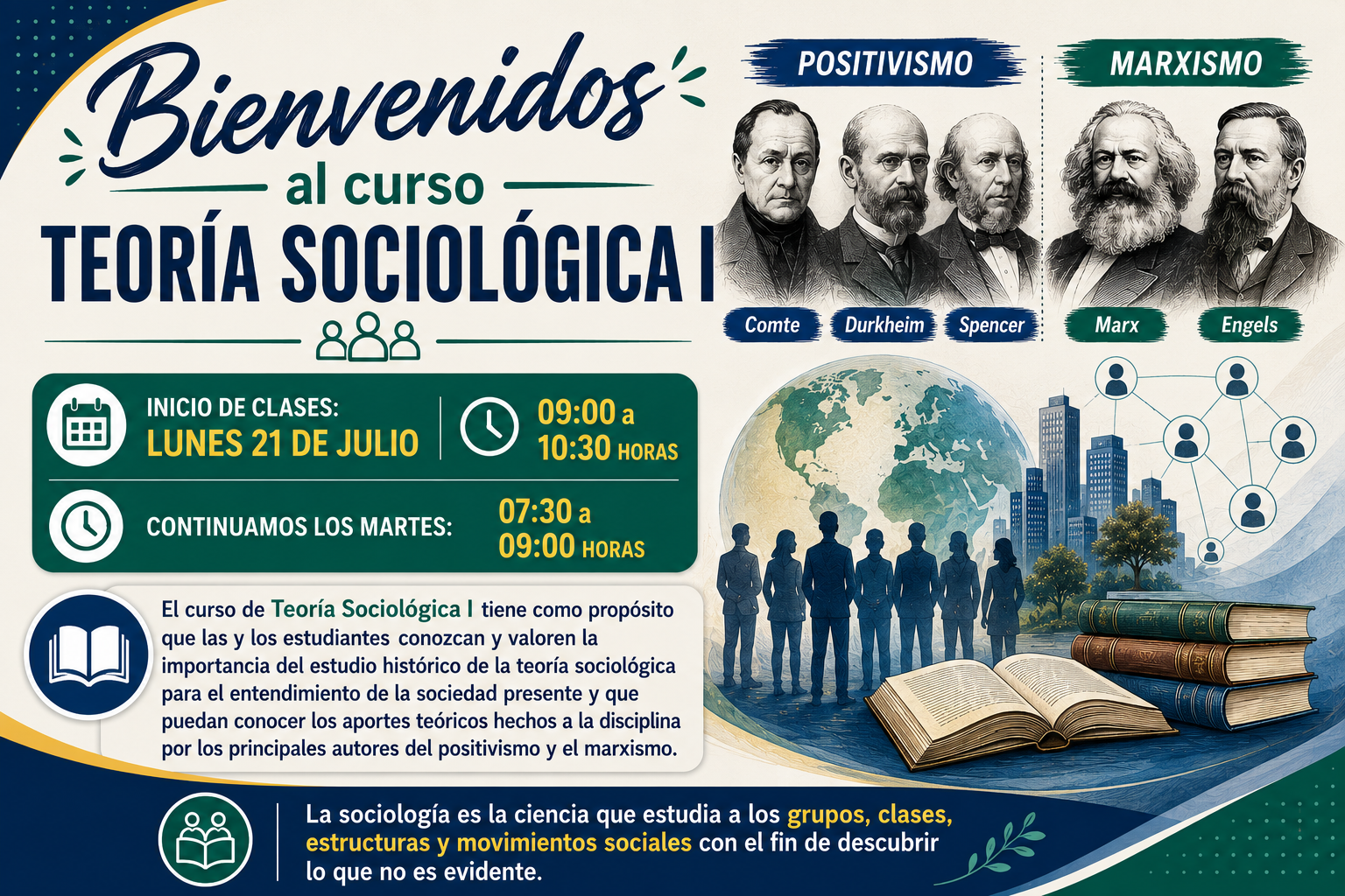 La imágen contien un baner de bienvenida a los estudiantes del curso.